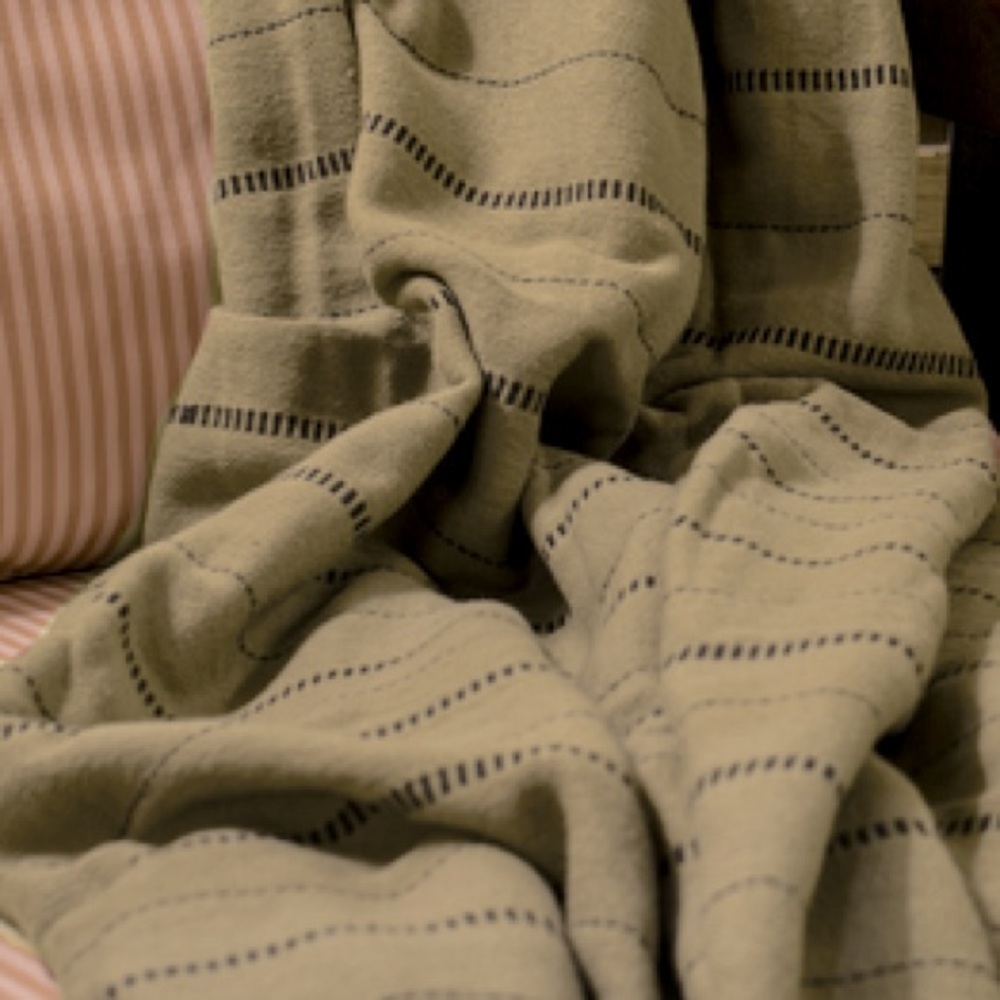 Olive Boho Throw Blanket SXSW 42x72 Eyelash Fringe Soft Organic Weave